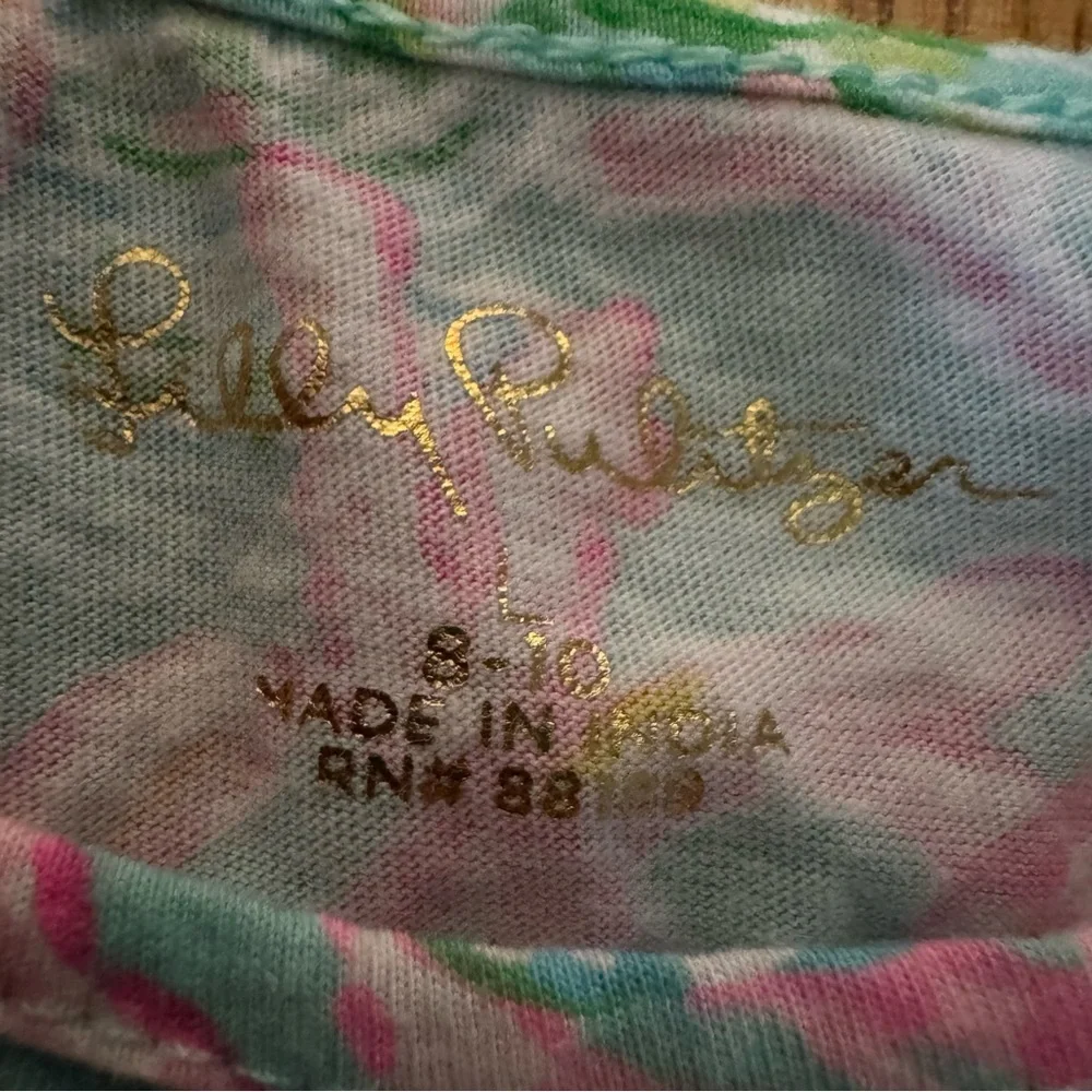 Lilly Pulitzer Girls L 8-10 Brynn Dress Tiered Pink Green Ruffle Sleeve Kids - Picture 6 of 7